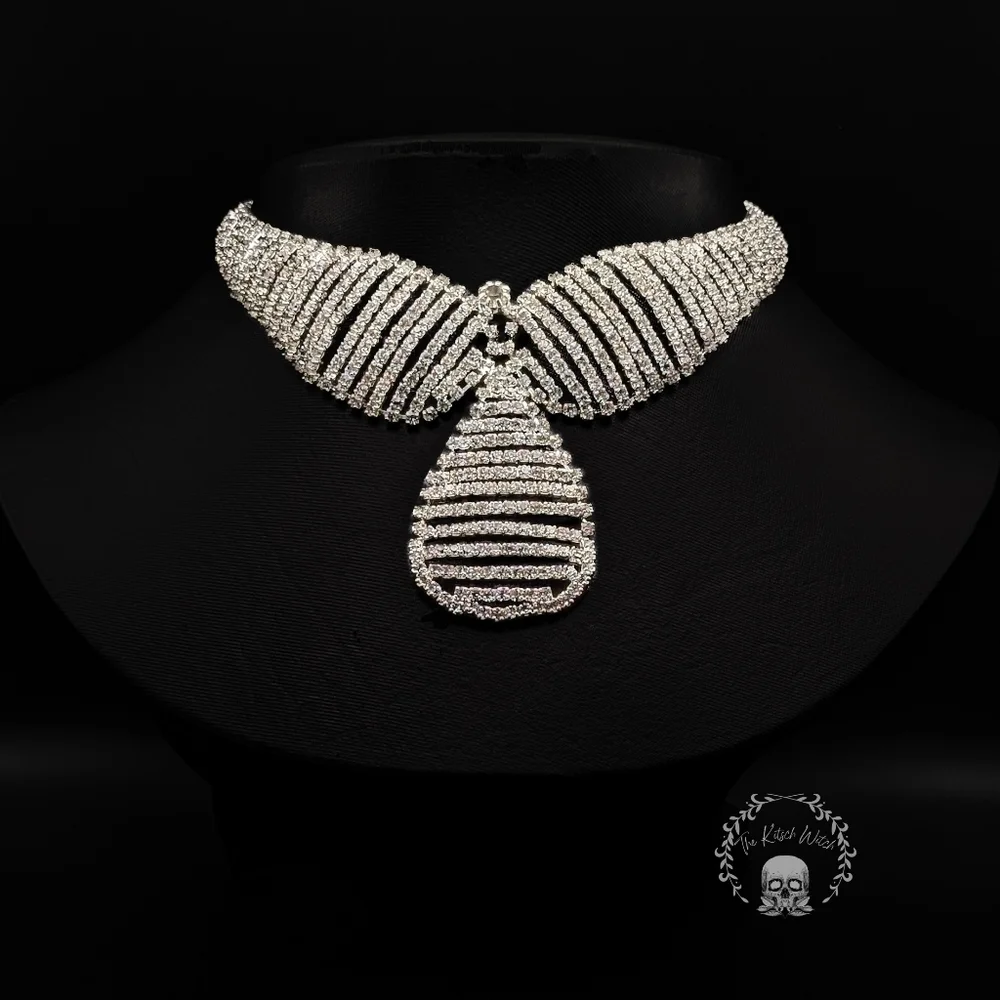 Large Teardrop Crystal Rhinestone Necklace - Wedding Bridal Prom Costume Bling - Picture 2 of 5